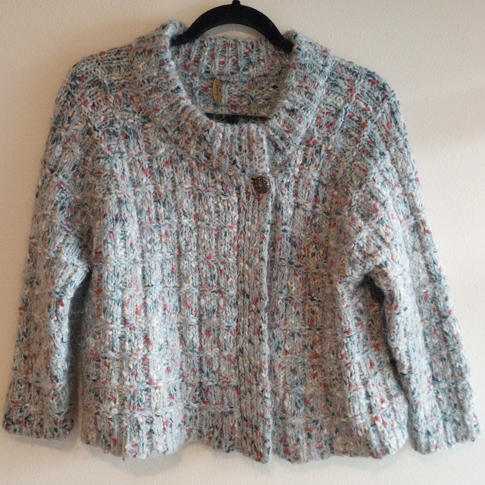 Pride Vintage Blue Marled Mohair Blend Crop Swing Cardigan
